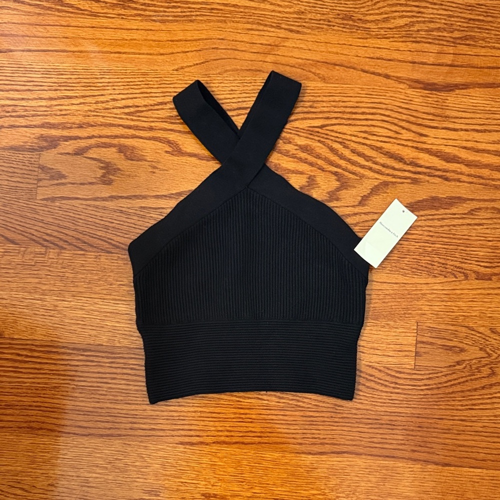 Abercrombie & Fitch Black Ribbed Cross-Back Crop Top NWT